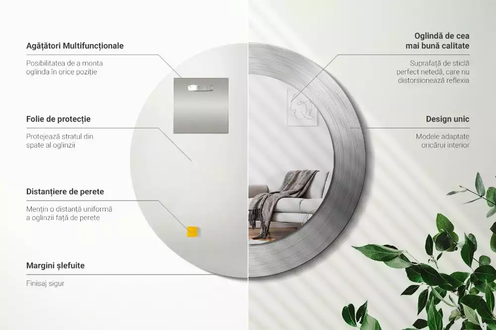 Kerek tükör fali dísz Fém utánzat