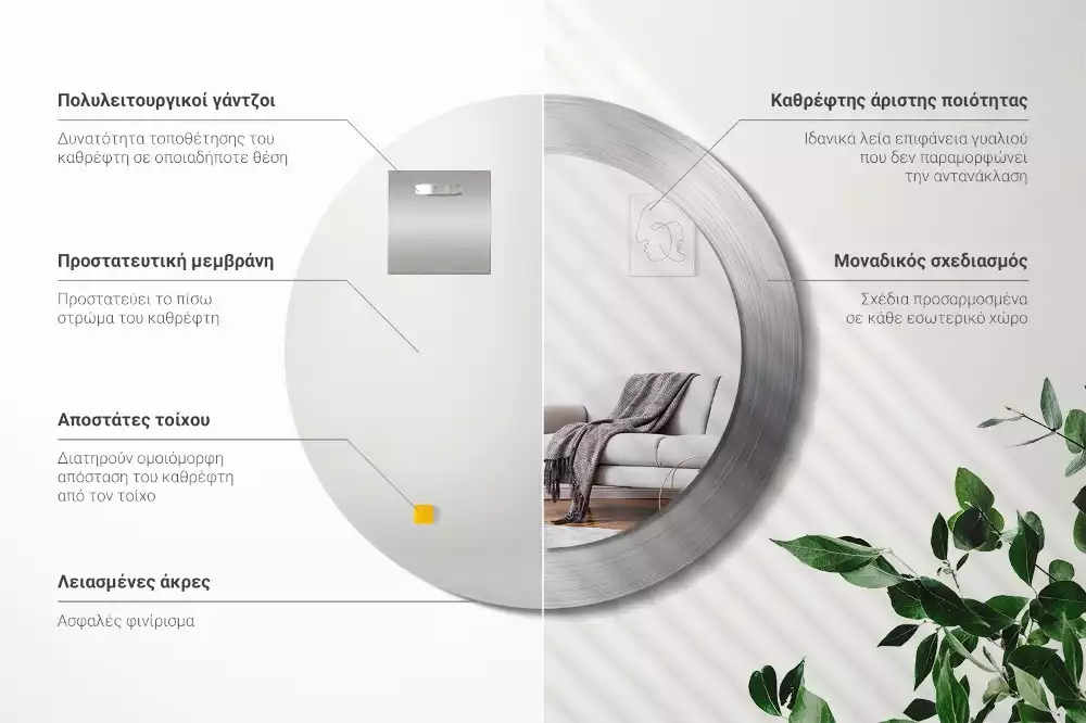 Kerek tükör fali dísz Fém utánzat