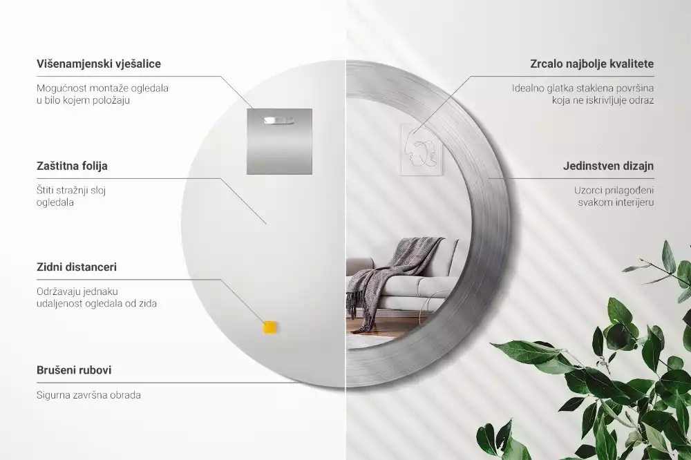 Kerek tükör fali dísz Fém utánzat