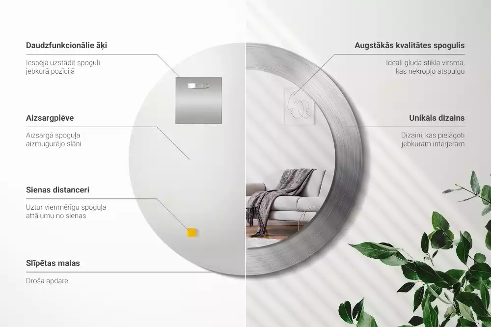 Kerek tükör fali dísz Fém utánzat