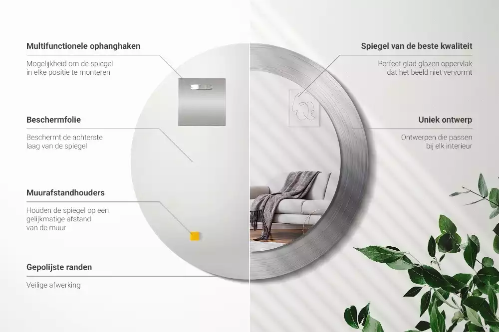 Kerek tükör fali dísz Fém utánzat