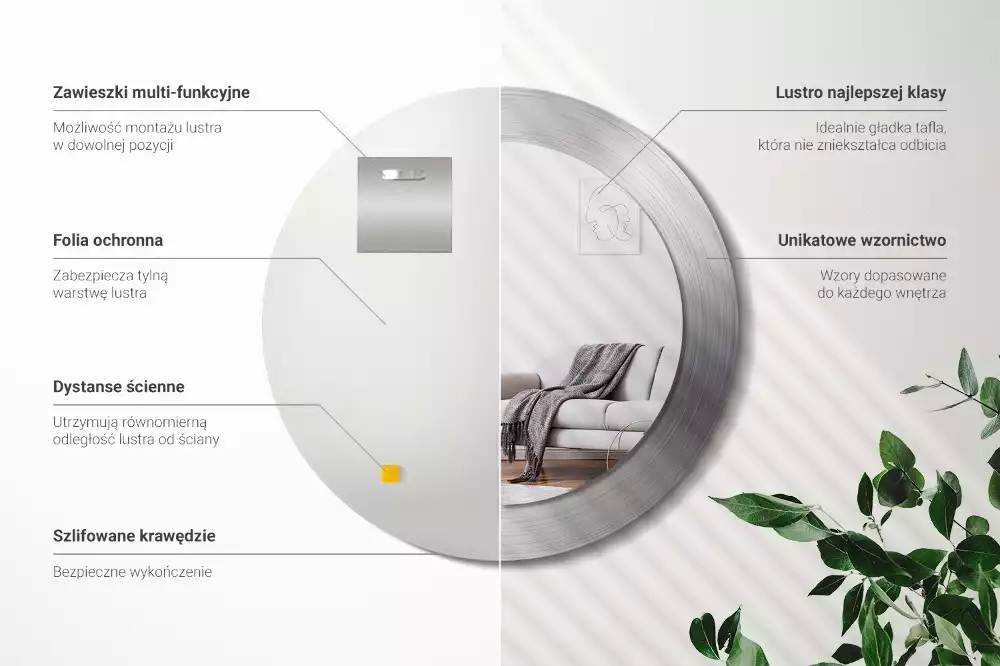 Kerek tükör fali dísz Fém utánzat