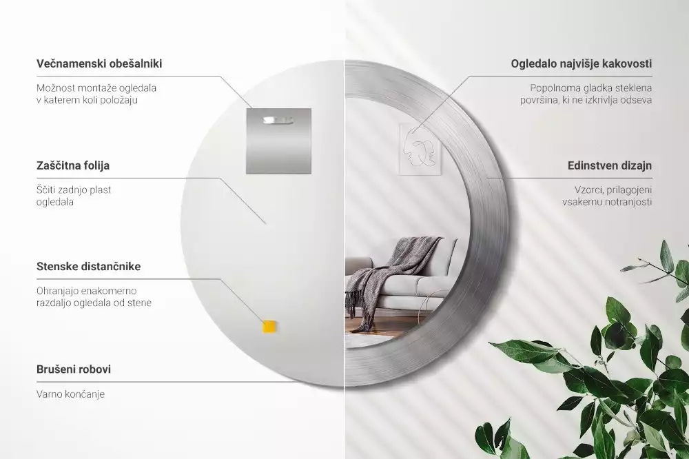 Kerek tükör fali dísz Fém utánzat