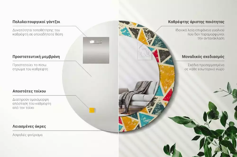 Kerek tükör fali dísz Retro kompozíció