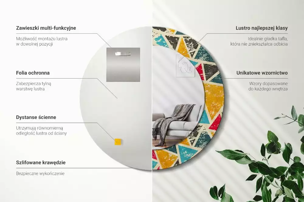 Kerek tükör fali dísz Retro kompozíció