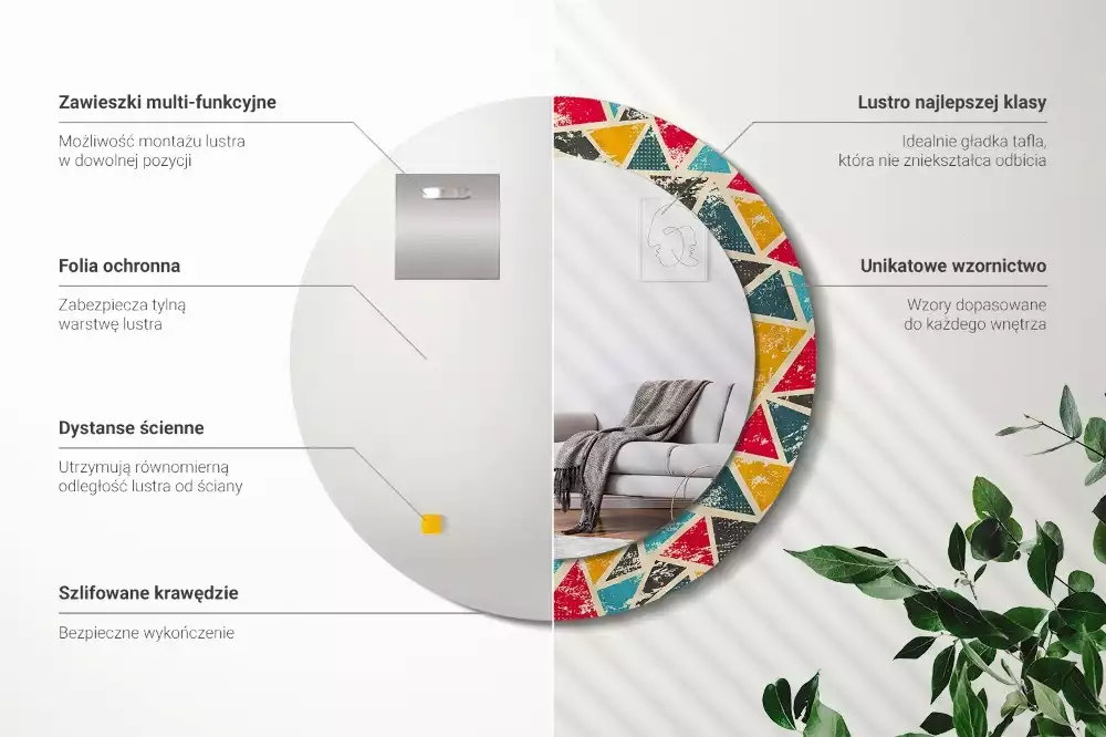 Kerek tükör fali dísz Retro kompozíció