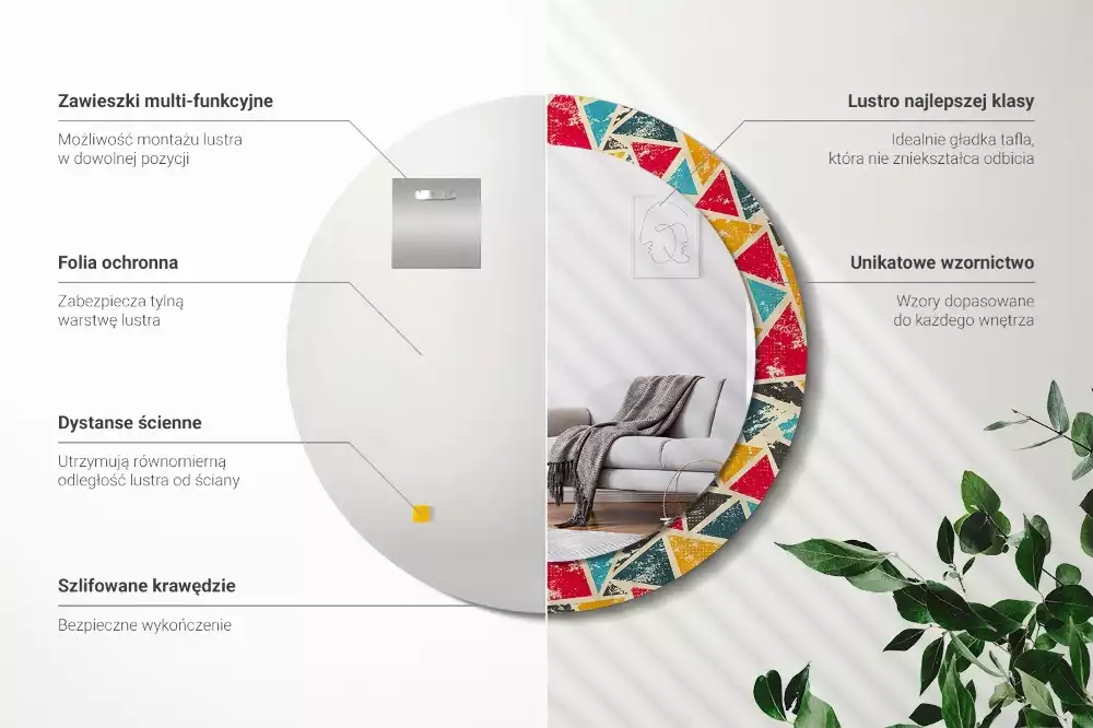 Kerek tükör fali dísz Retro kompozíció