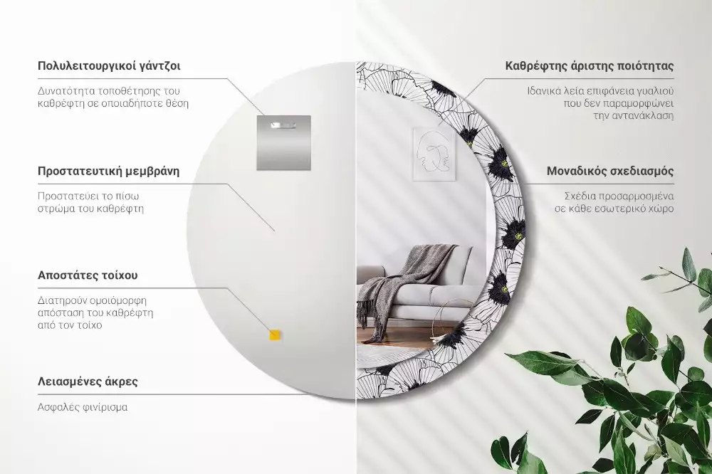 Kerek tükör fali dísz Virágkötészeti