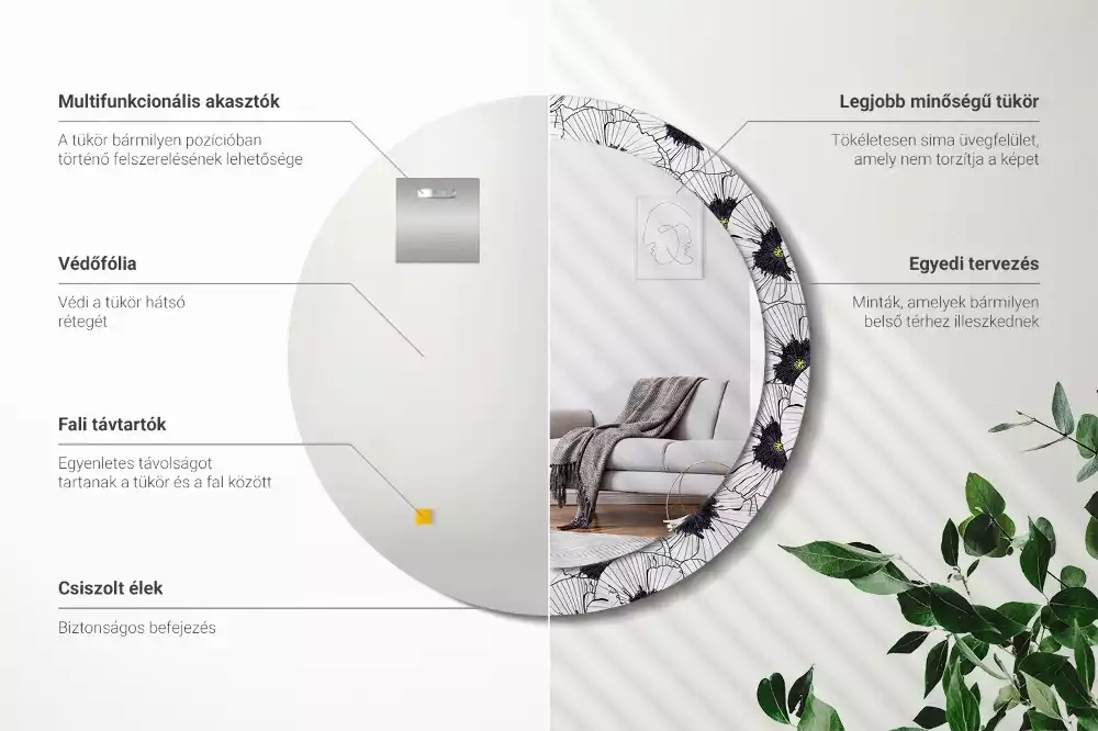 Kerek tükör fali dísz Virágkötészeti