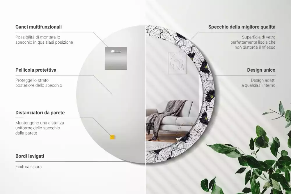 Kerek tükör fali dísz Virágkötészeti