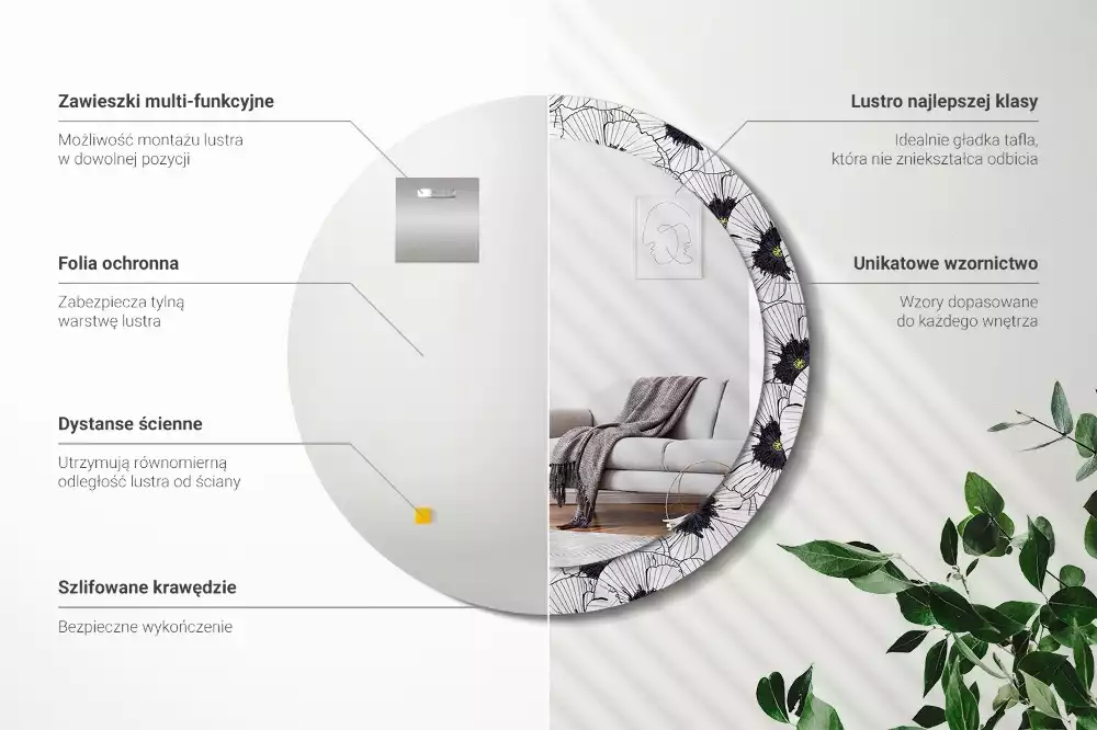 Kerek tükör fali dísz Virágkötészeti