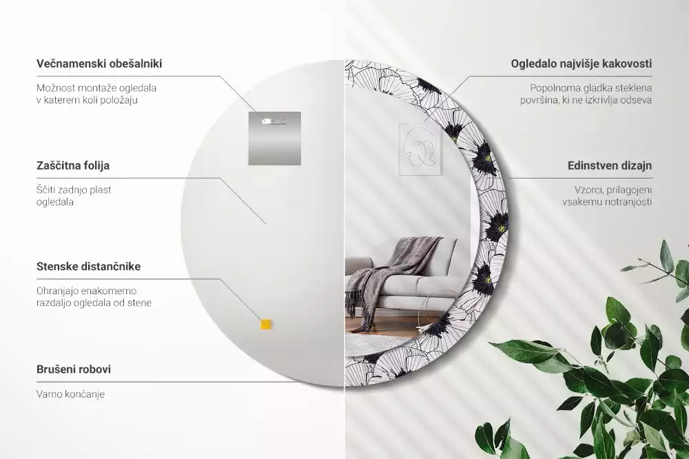 Kerek tükör fali dísz Virágkötészeti