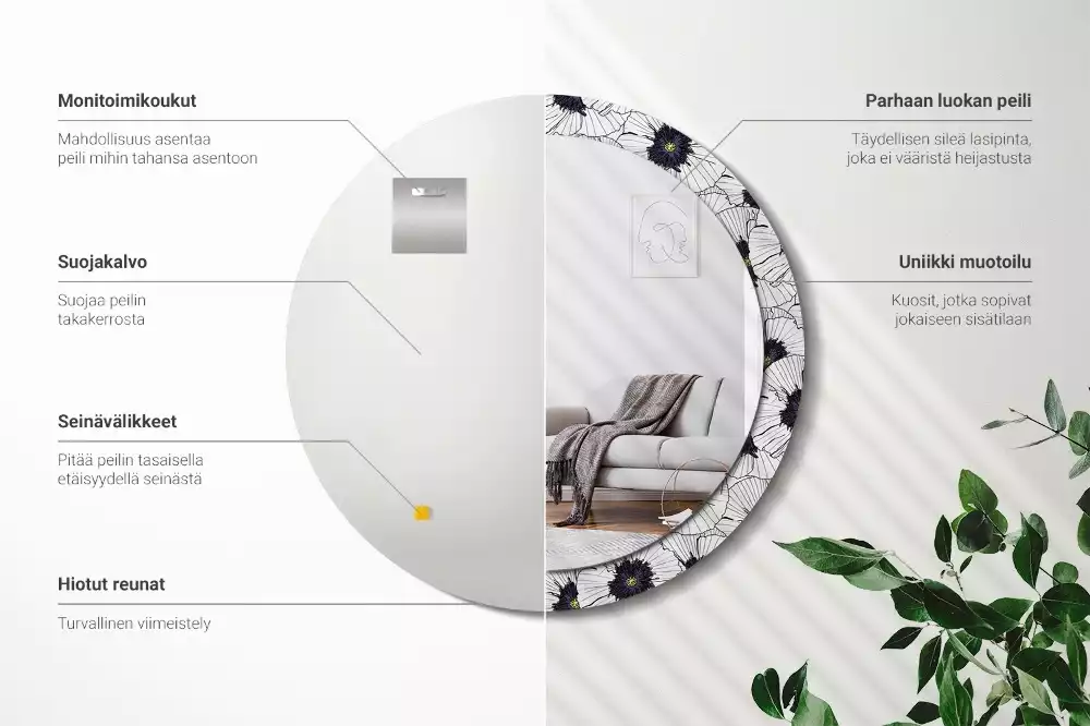 Kerek tükör fali dísz Virágkötészeti