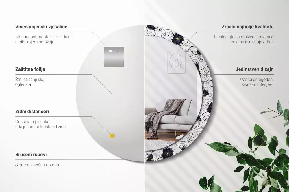 Kerek tükör fali dísz Virágkötészeti