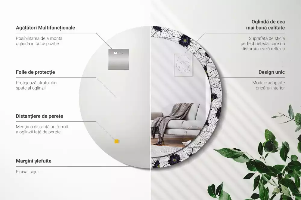 Kerek tükör fali dísz Virágkötészeti