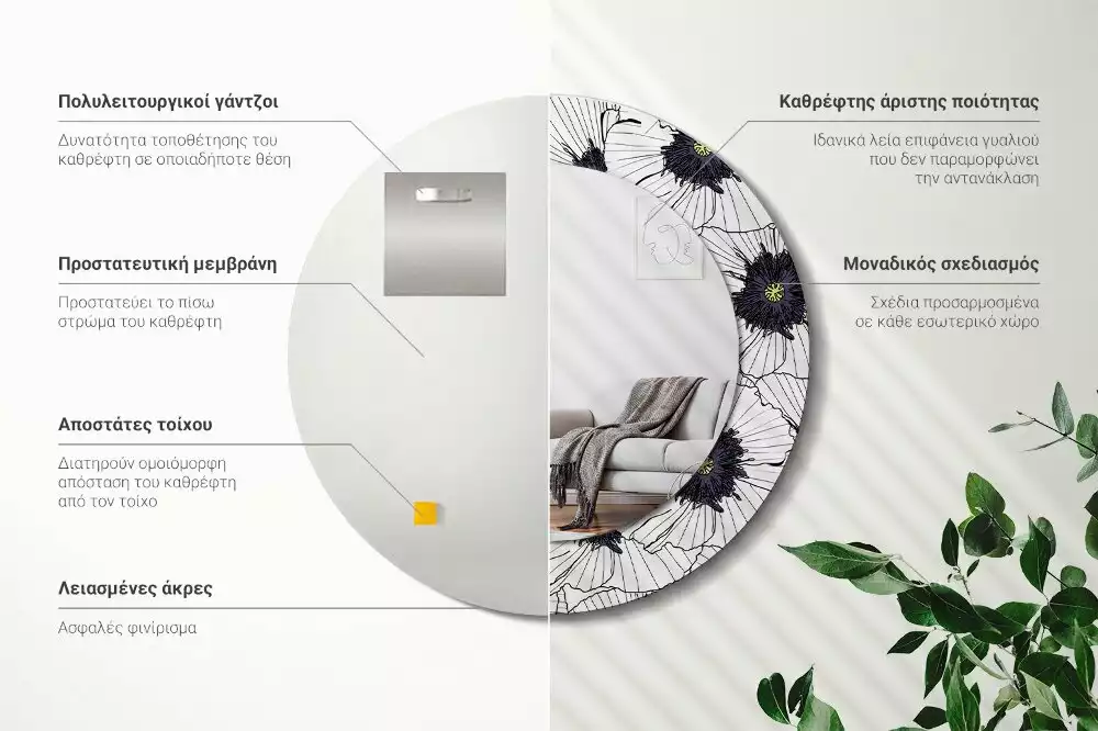 Kerek tükör fali dísz Virágkötészeti