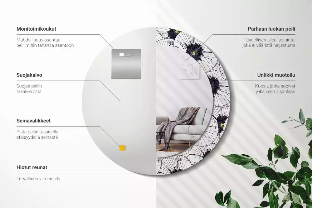 Kerek tükör fali dísz Virágkötészeti