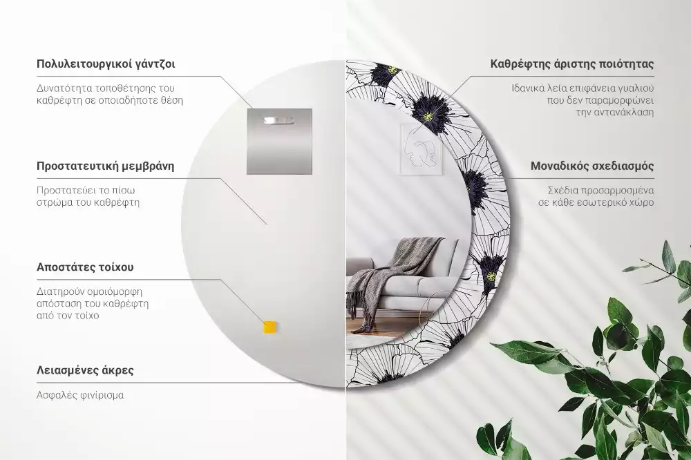 Kerek tükör fali dísz Virágkötészeti