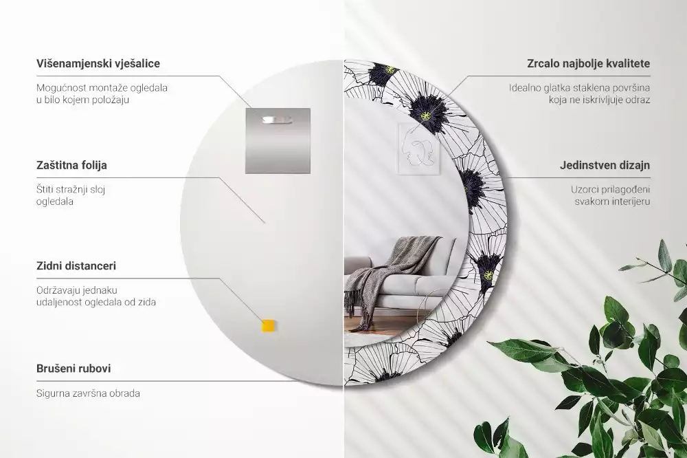 Kerek tükör fali dísz Virágkötészeti