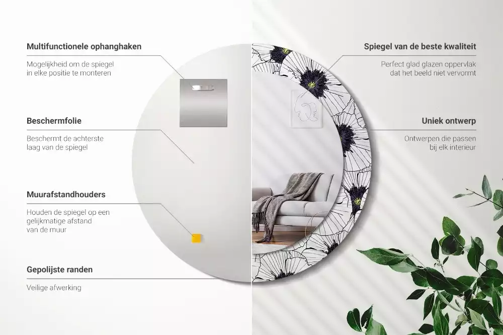 Kerek tükör fali dísz Virágkötészeti