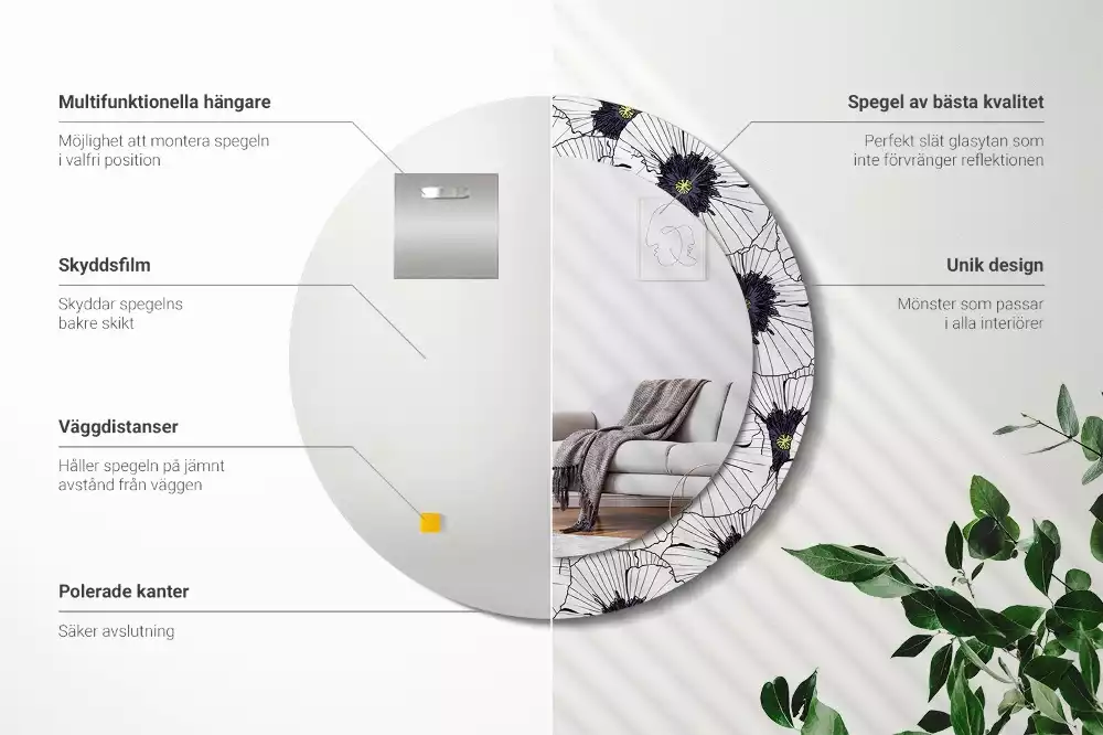 Kerek tükör fali dísz Virágkötészeti