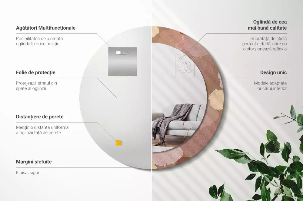 Kerek tükör fali dísz Rózsa összetétele