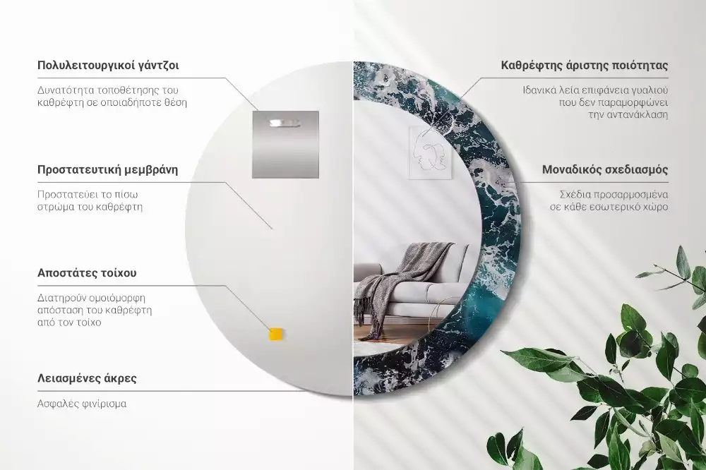 Kerek tükör fali dísz Viharos tenger