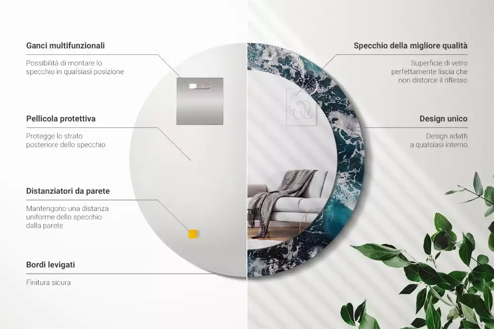 Kerek tükör fali dísz Viharos tenger