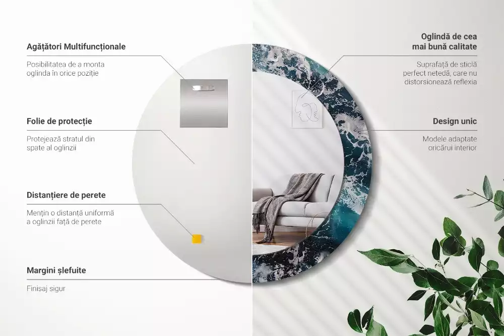 Kerek tükör fali dísz Viharos tenger