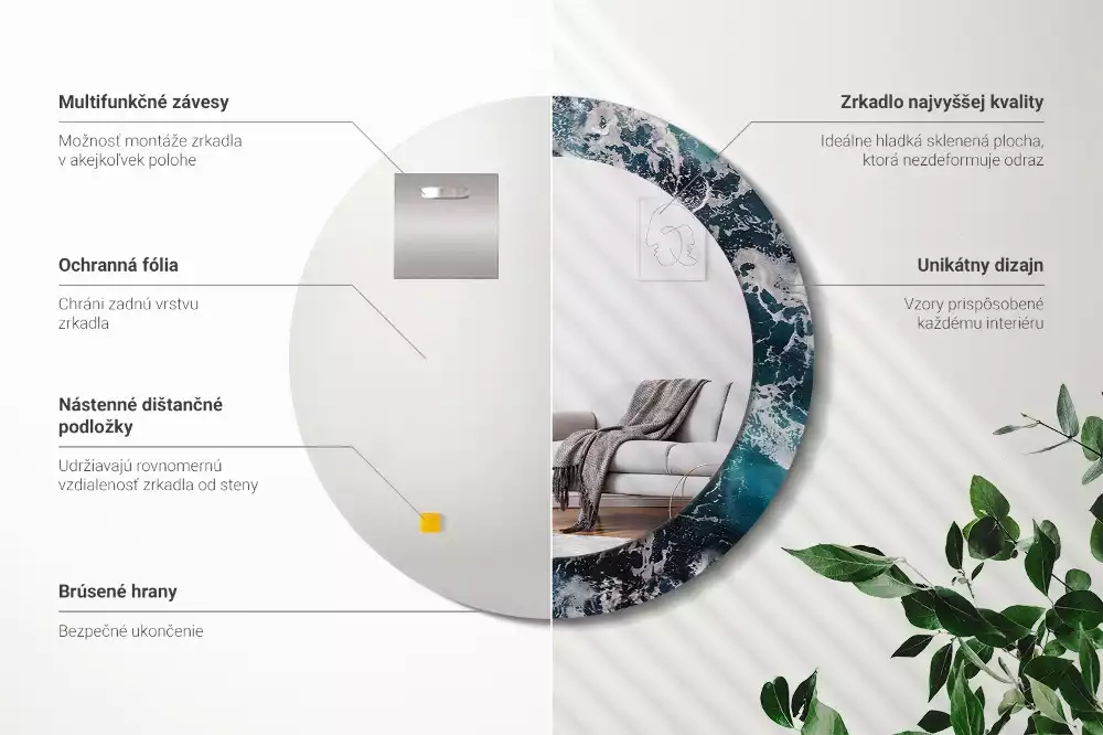 Kerek tükör fali dísz Viharos tenger