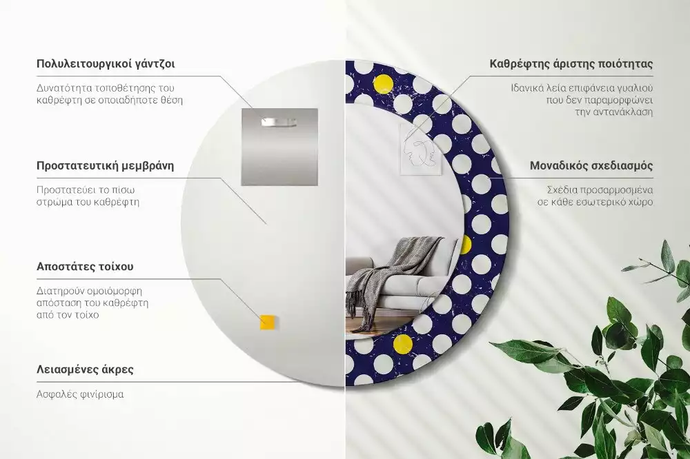 Kerek tükör fali dísz Retro pöttyös