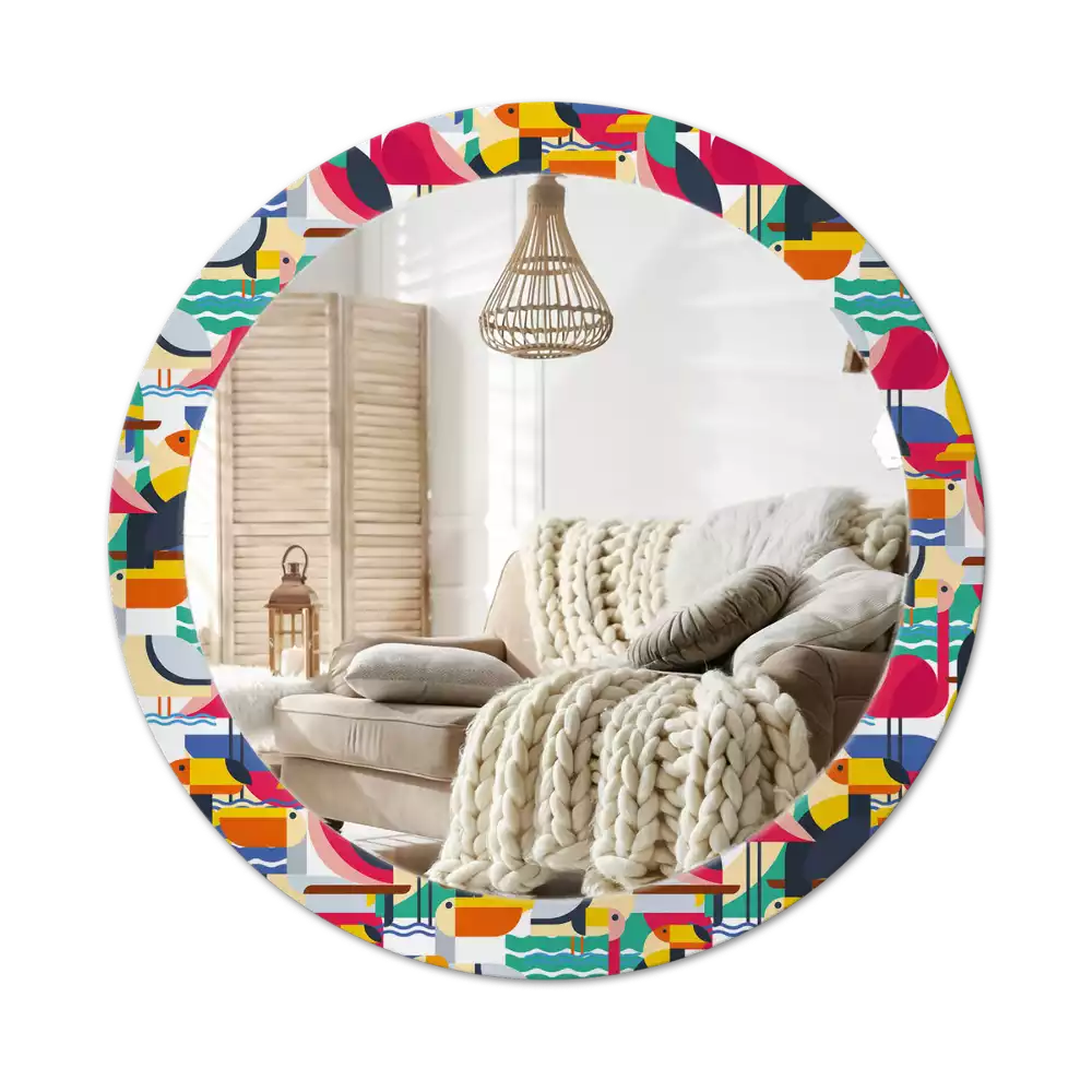 Kerek tükör fali dísz Geometrikus trópusi madarak