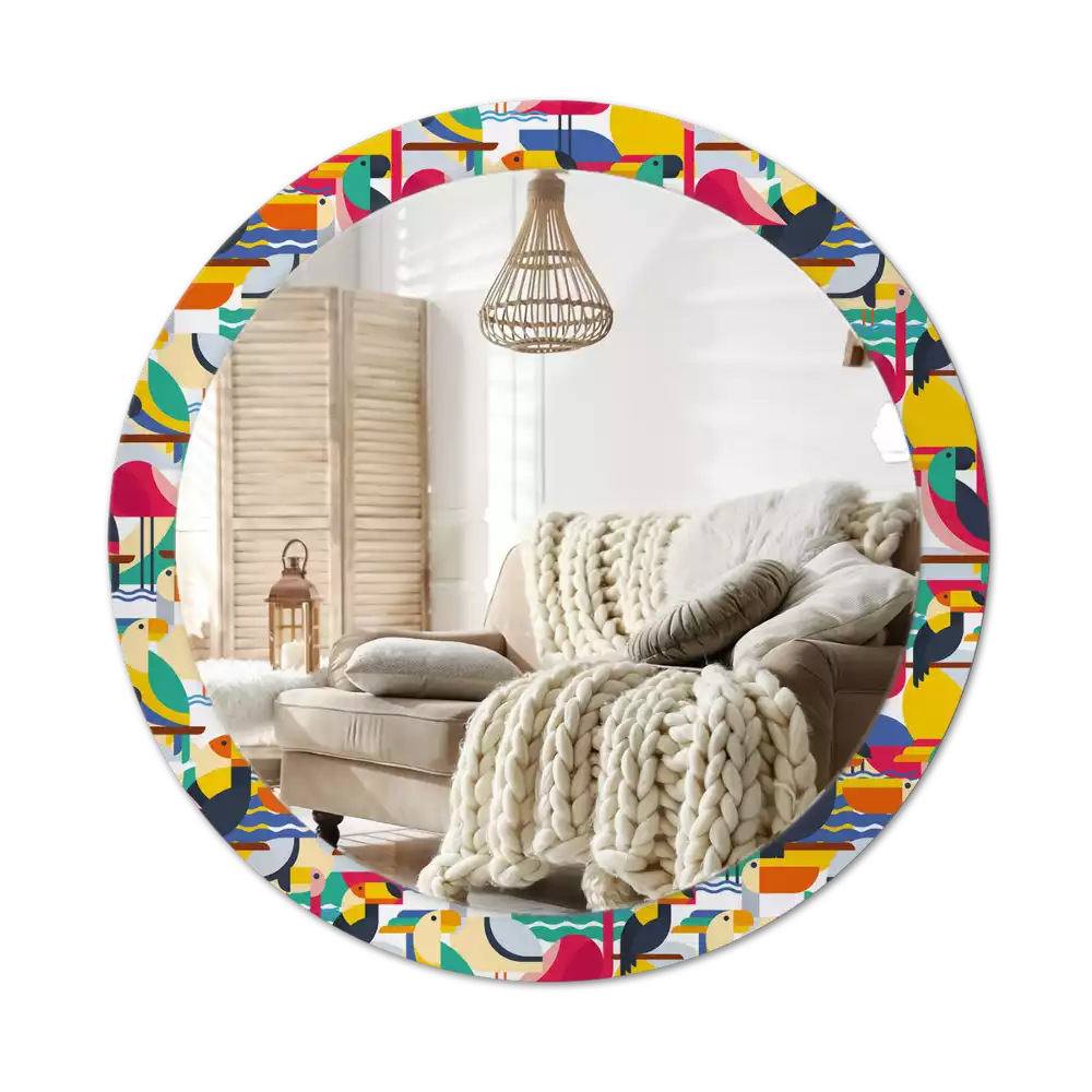 Kerek tükör fali dísz Geometrikus trópusi madarak