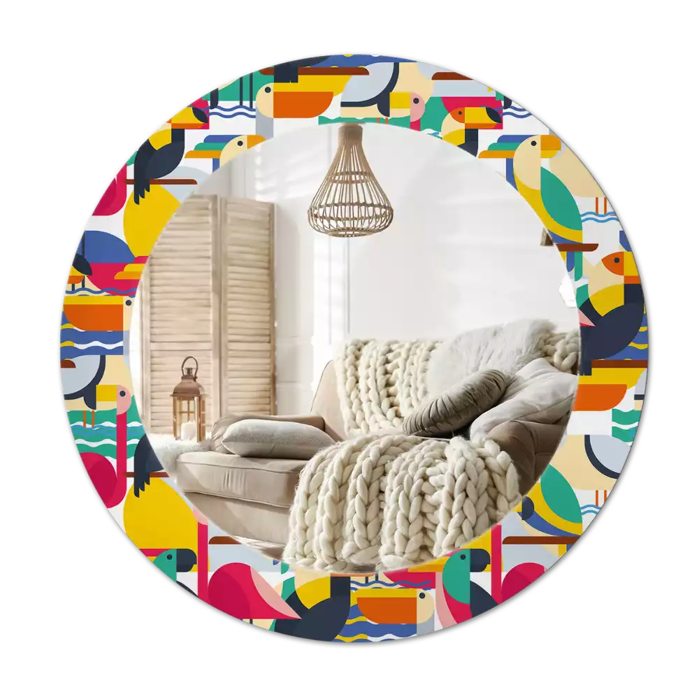 Kerek tükör fali dísz Geometrikus trópusi madarak