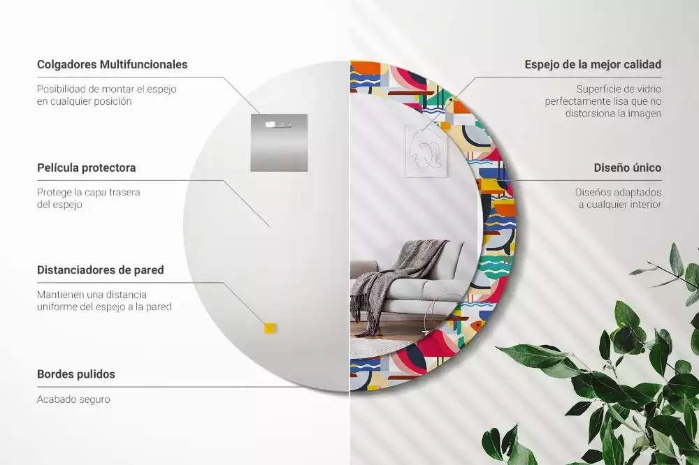 Kerek tükör fali dísz Geometrikus trópusi madarak