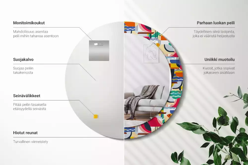 Kerek tükör fali dísz Geometrikus trópusi madarak