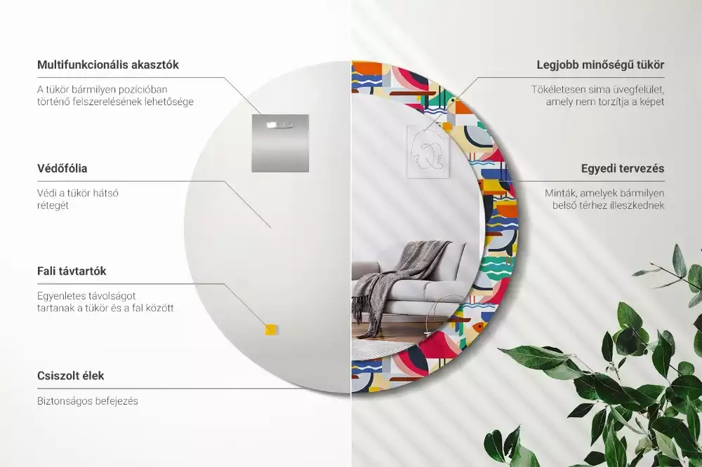 Kerek tükör fali dísz Geometrikus trópusi madarak