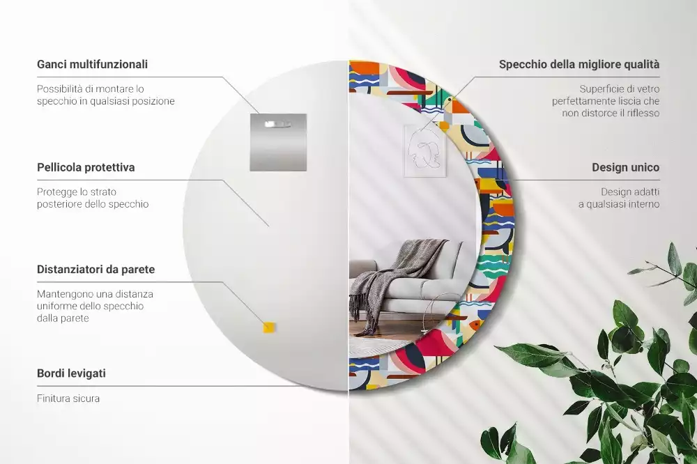 Kerek tükör fali dísz Geometrikus trópusi madarak