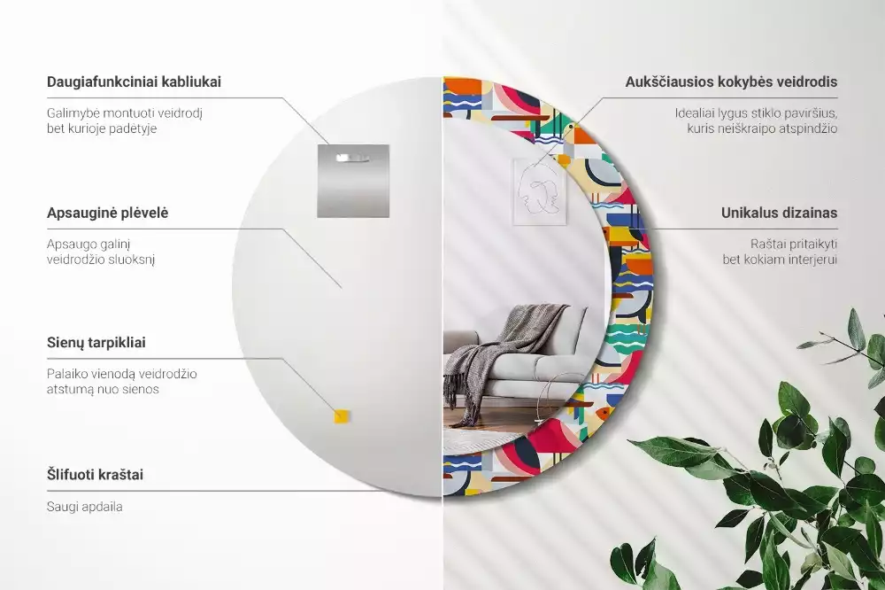 Kerek tükör fali dísz Geometrikus trópusi madarak