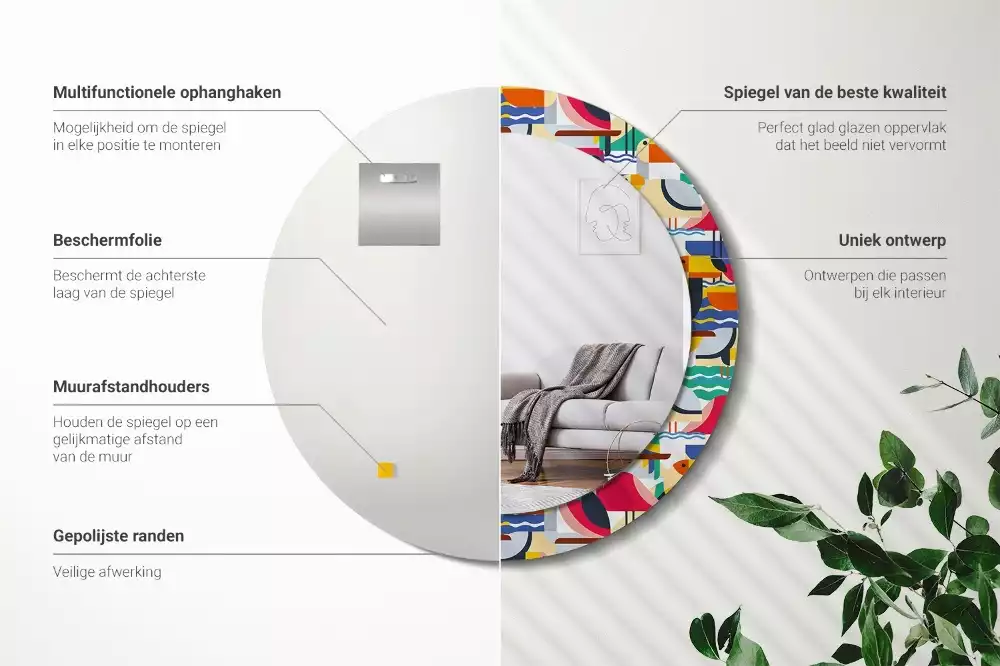 Kerek tükör fali dísz Geometrikus trópusi madarak