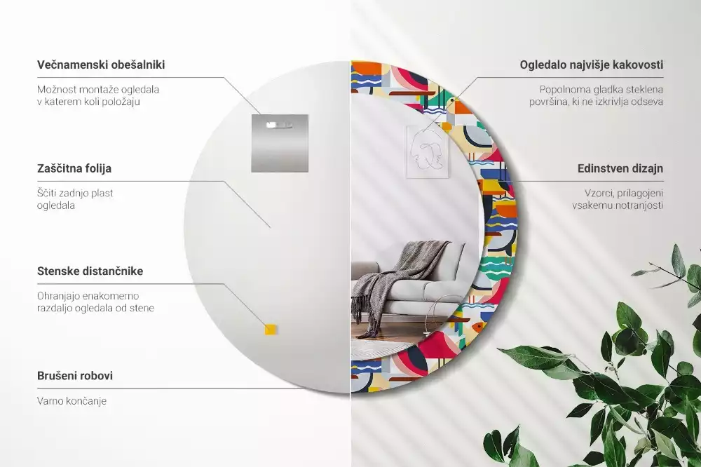 Kerek tükör fali dísz Geometrikus trópusi madarak