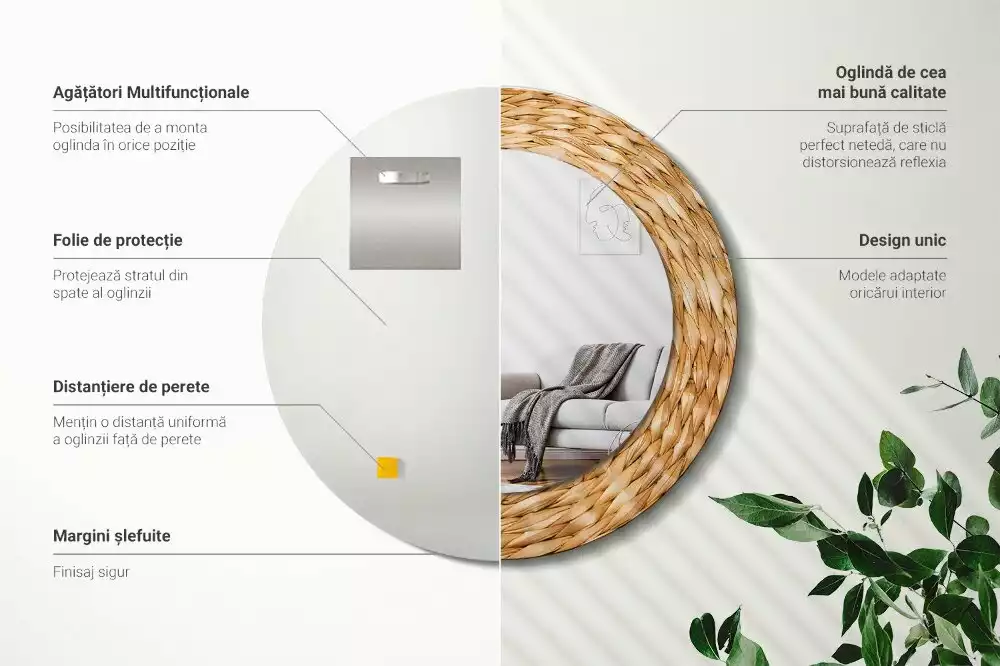 Kerek tükör fali dísz Fonott minta