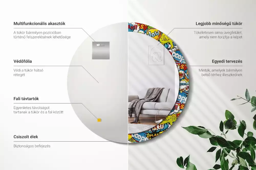 Kerek tükör fali dísz Képregény stílusú minta