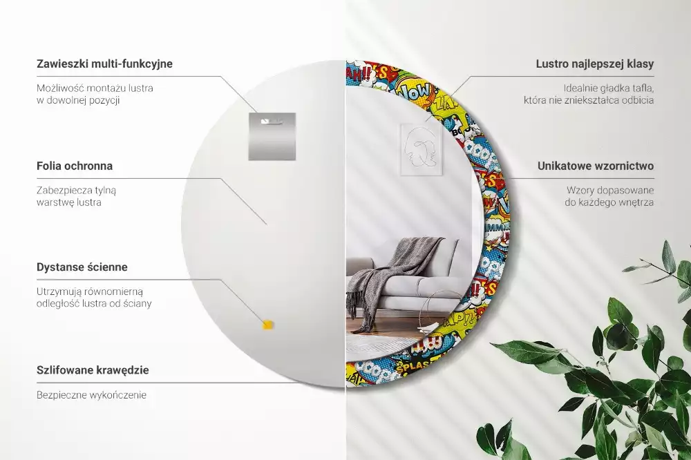 Kerek tükör fali dísz Képregény stílusú minta