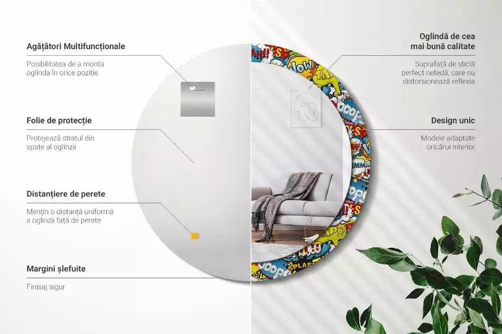 Kerek tükör fali dísz Képregény stílusú minta