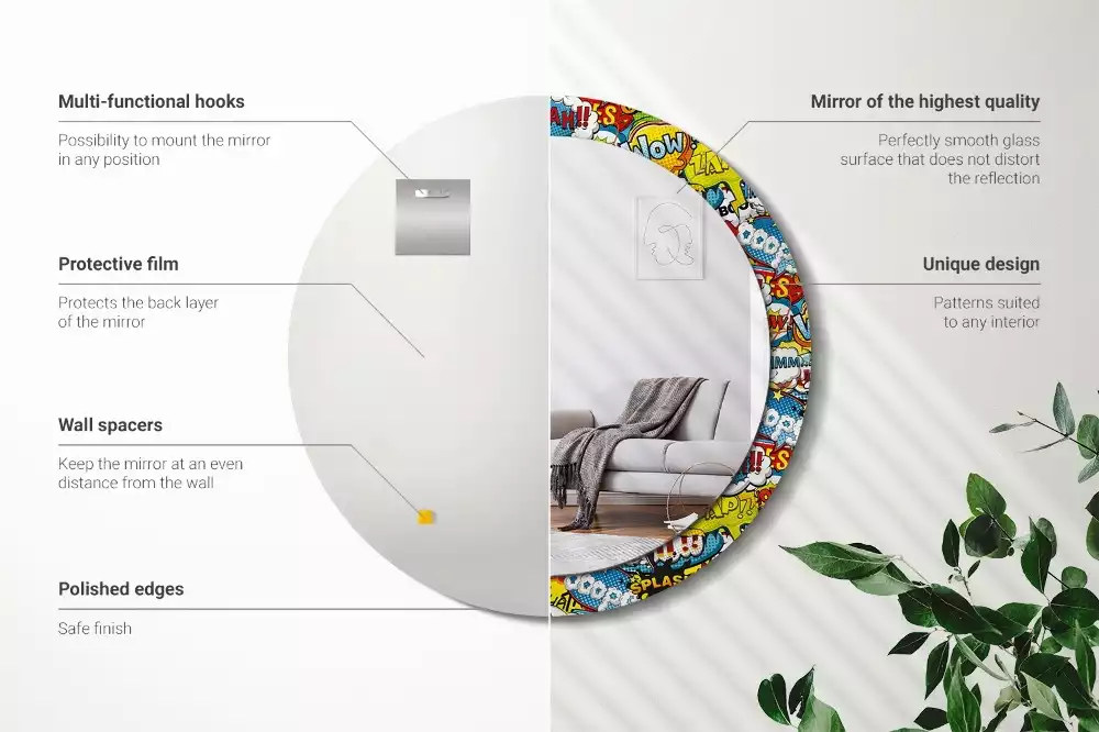 Kerek tükör fali dísz Képregény stílusú minta