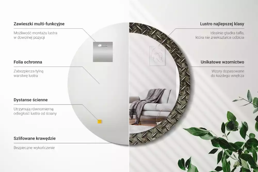 Kerek tükör fali dísz Acél textúra