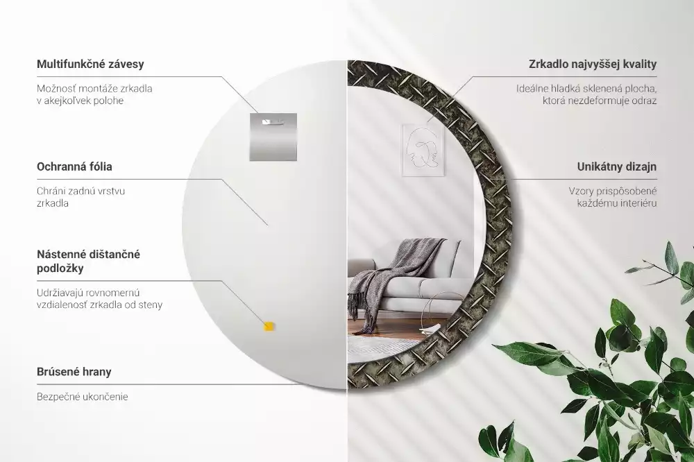 Kerek tükör fali dísz Acél textúra