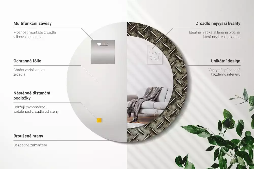 Kerek tükör fali dísz Acél textúra