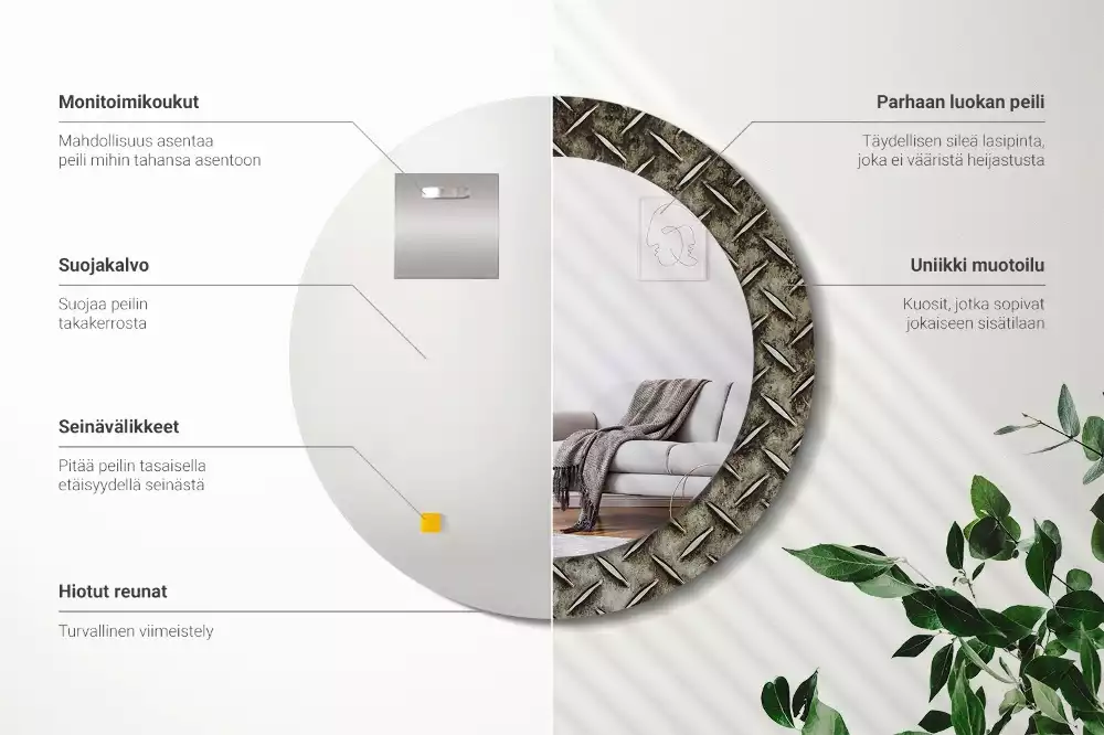 Kerek tükör fali dísz Acél textúra